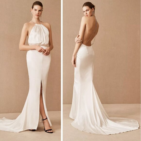 NEW Retrofete Margot Silk Low-Back Front-Slit Halter Maxi Dress Gown Wedding - Picture 1 of 14